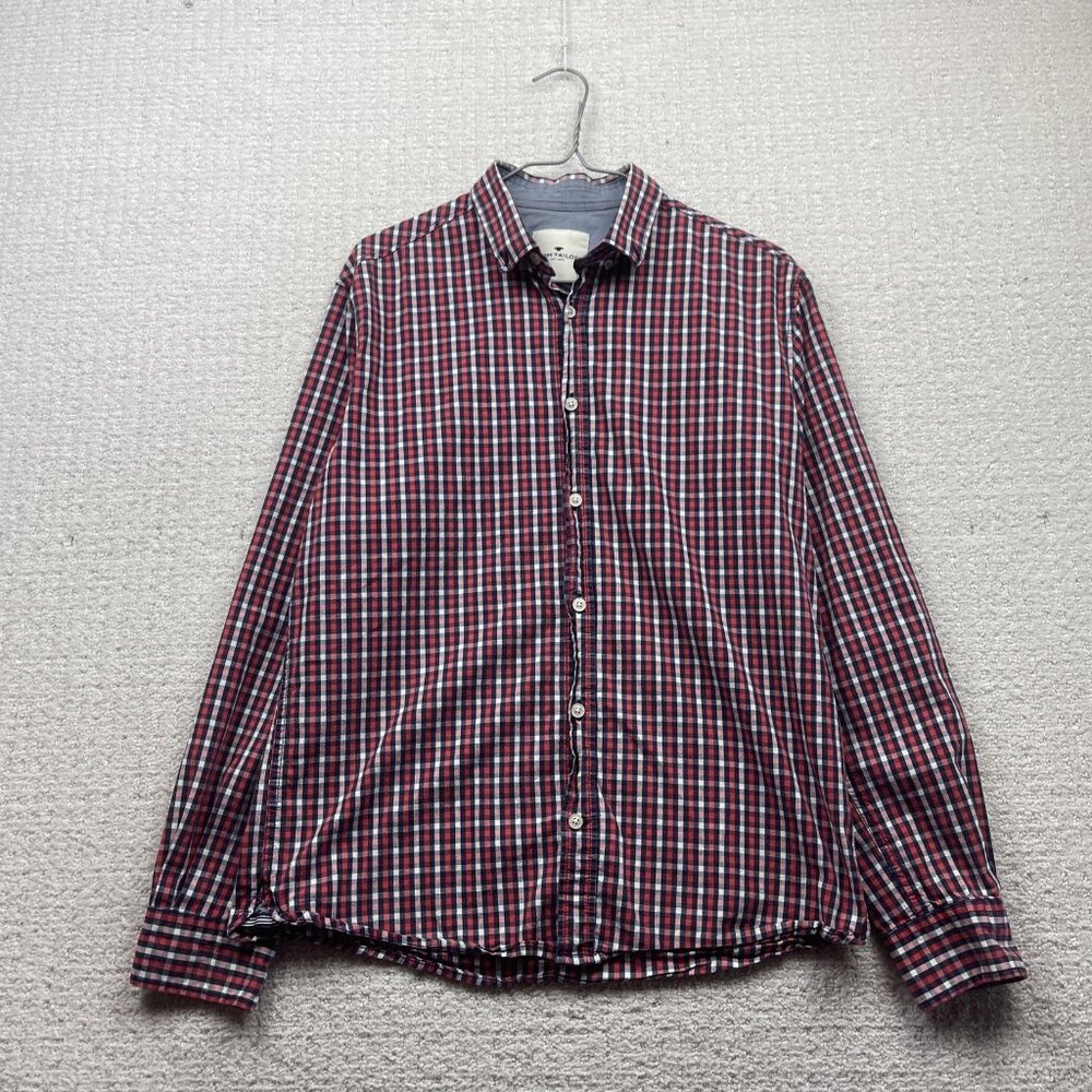 Tom Tailor Long Sleeve Check Plaid Button Up Red / Blue Shirt Sz M Preppy Casual